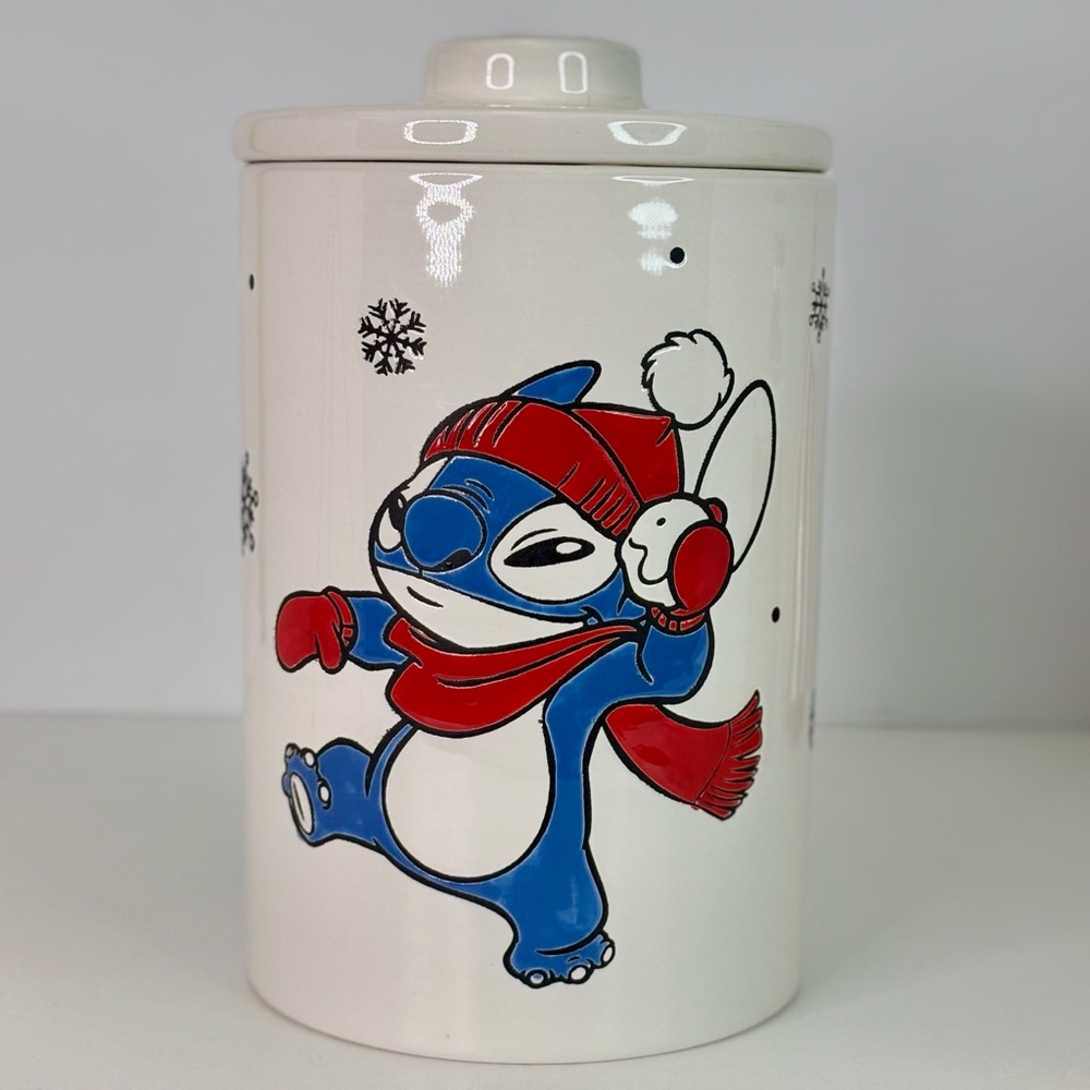 Canister Cookie Jar Disney Lilo And Stitch Christmas Winter Stitch And Angel New
